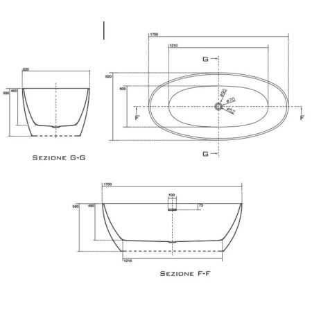 Ванна акриловая Kerasan FLO 742901 180х80 отдельностоящая прямоугольная