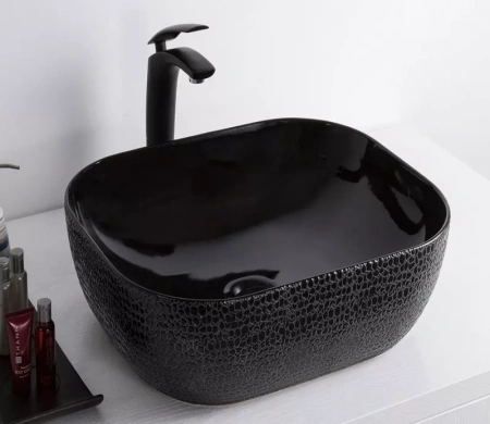 Раковина керамическая Gid 53303 50х40 накладная цвет черный без отверстий под смеситель