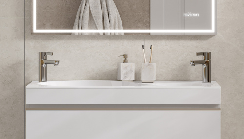 Раковина из литьевого мрамора Velvex OTTO rkOTT.100-81 100х45 встраиваемая цвет белый 2 отверстие под смеситель - фото 2