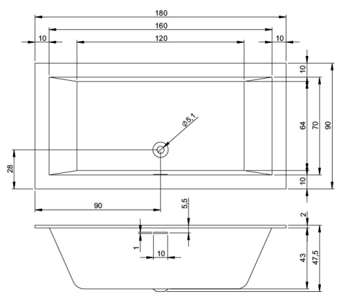 Ванна акриловая Riho RETHINK CUBIC B107001005 180х90 пристенная прямоугольная - фото 2