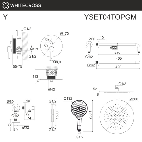 Душевая система Whitecross Y gunmetal YSET04TOPGM встраиваемая - фото 3