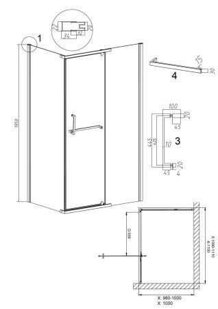 Душевой уголок Grossman Pragma 120.K33.03.1110.10.02 110х100 стекло шиншилла профиль хром без поддона