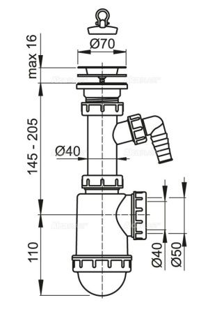 Сифон для раковины Alcadrain A441P-DN50/40 нержавеющая сталь
