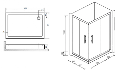 Душевой уголок Parly ZQ121G 120х80 стекло тонированное профиль хром с поддоном