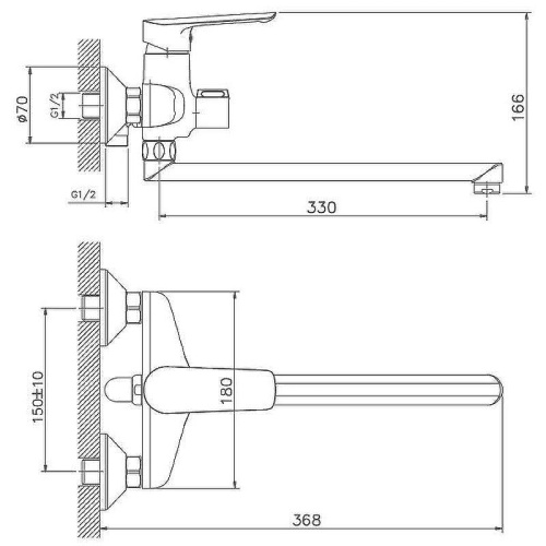Cмеситель для ванны и душа Haiba HB22198 настенный хром - фото 2