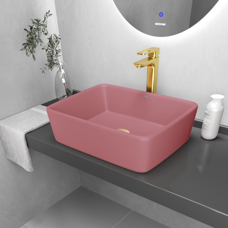 Раковина из санфаянса Grossman Color GR-3016PIM 48х37 накладная цвет розовый матовый без отверстий под смеситель