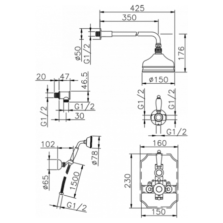 Душевая система Cisal Victorian 913.VT02H.CR встраиваемая в стену цвет хром