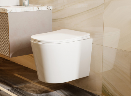 Унитаз подвесной Abber Bequem AC1102T белый с сиденьем микролифт безободковый смыв торнадо