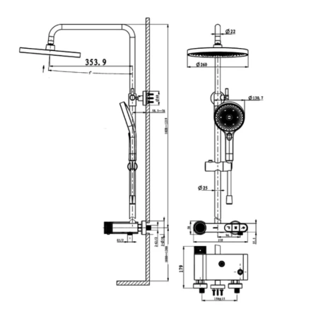Душевая стойка Arrow AMG13SH868ACP настенная цвет хром с термостатом