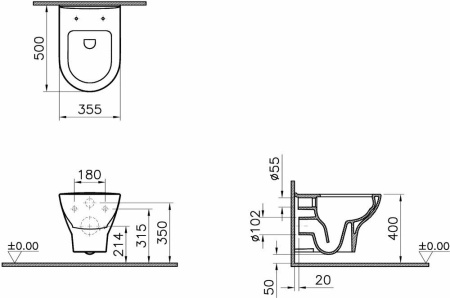 Унитаз подвесной Vitra Zentrum 5795B003-6077 белый с сиденьем микролифт безободковый смыв торнадо