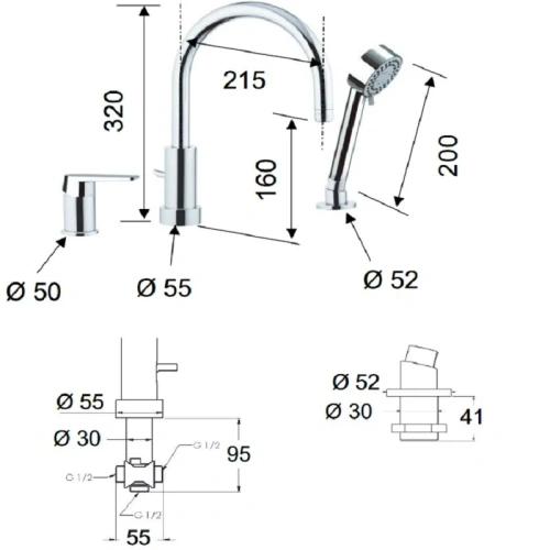 Смеситель Remer Dream D07 на борт ванны хром - фото 2