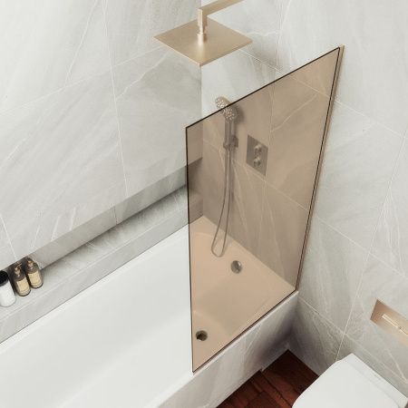 Душевая шторка на ванну Maybah Glass MGV-68-2у 60х140 стекло тонированное профиль бронза ориентация универсальная
