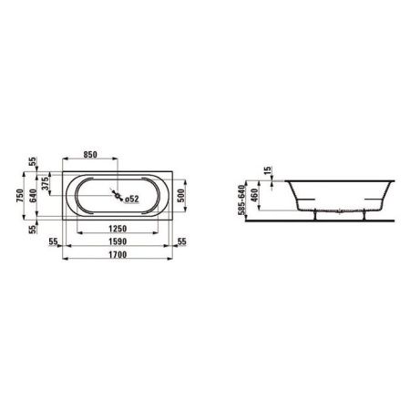 Ванна акриловая Laufen Pro 2.4295.0.000.000.1 170х75 встраиваемая прямоугольная