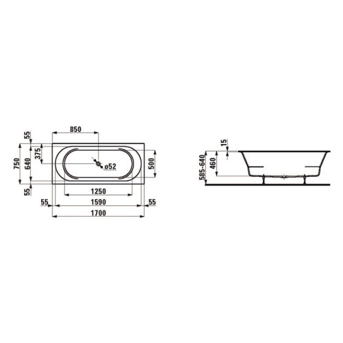 Ванна акриловая Laufen Pro 2.4295.0.000.000.1 170х75 встраиваемая прямоугольная - фото 2 Ванна акриловая Laufen Pro 2.4295.0.000.000.1 170х75 встраиваемая прямоугольная - фото 2