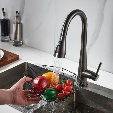 Смеситель для кухни Shevanik S363T на мойку оружейная сталь