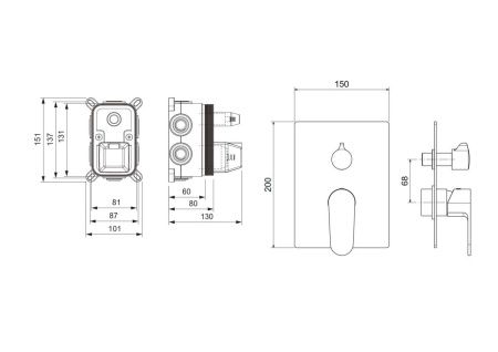Смеситель для ванны Aquatek ОБЕРОН AQ1247CR встраиваемый в стену хром