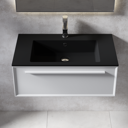 Раковина из искусственного камня Uperwood Megan 45481000003 80х50 полувстраиваемая цвет черный