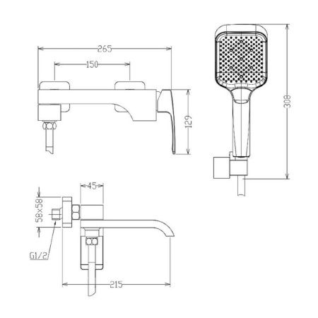 Смеситель для ванны и душа Raglo R02 R02.30.03 настенный золото