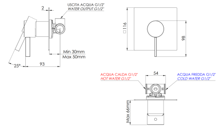 Смеситель для душа Remer Metrica MC30QRP встраиваемый в стену медь