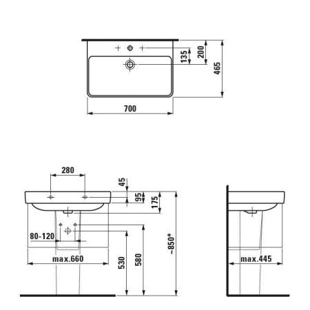 Раковина керамическая Laufen Pro 8.1096.7.000.104.1 70 см подвесная цвет белый 1 отверстие под смеситель