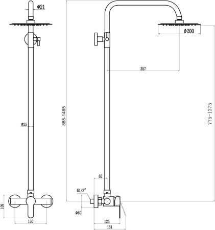 Душевая стойка Fmark FS8205H настенная цвет черный