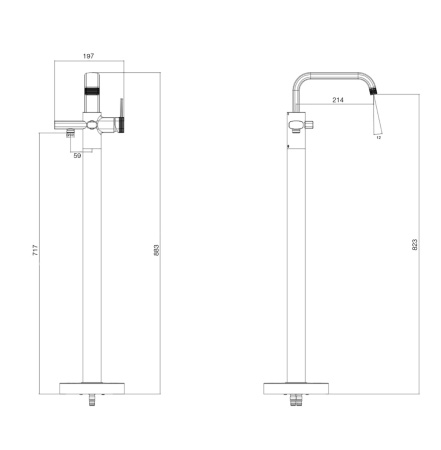 Смеситель для ванны Wonzon & Woghand Tetra WW-841220-BN напольный никель