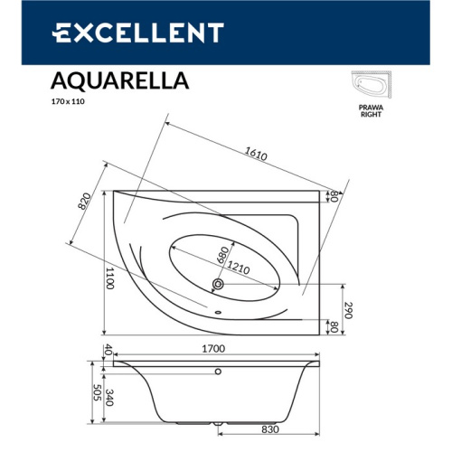 Ванна гидромассажная Excellent AQUARELLA WAEX.ARP17.NANO.GL 170х110  асимметричная - фото 3