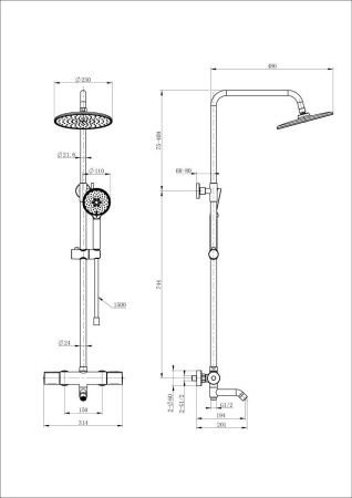 Душевая стойка Wonzon & Woghand Inn WW-A3006-T1-BG настенная цвет золото с термостатом
