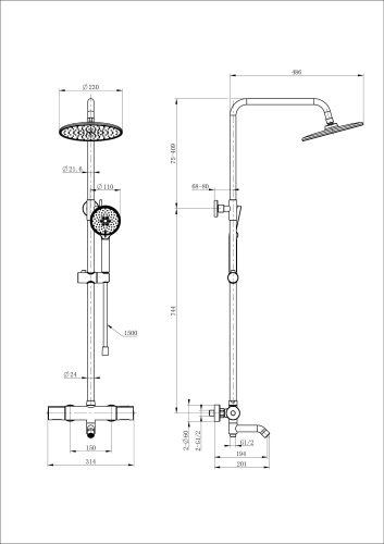 Душевая стойка Wonzon & Woghand Inn WW-A3006-T1-MB настенная цвет черный - фото 2