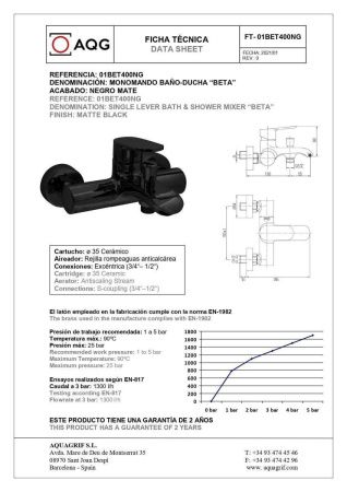 Смеситель для ванны AQG Beta 01BET400NG настенный черный