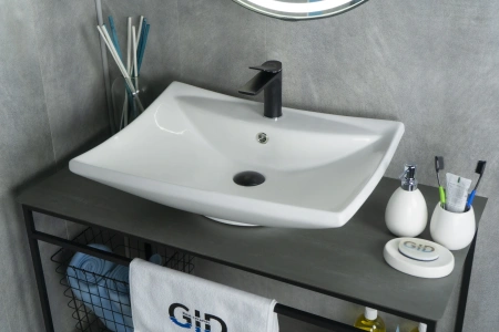 Раковина керамическая Gid Geométrico 51122 60х50 накладная цвет белый 1 отверстие под смеситель