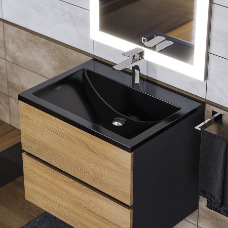 Раковина из искусственного камня Uperwood Self 4538341200 60х50 полувстраиваемая цвет черный