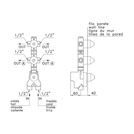 Встраиваемая часть термостатического смесителя на 2 источника Stella UN 06004 0000