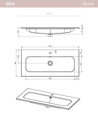 Раковина керамическая Visobath Idea 76699 100х50 встраиваемая цвет белый 1 отверстие под смеситель