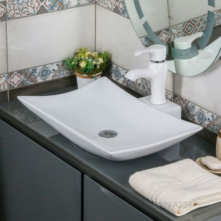 Раковина из сантехнического фарфора Melana A234-805 60х40 накладная цвет белый 1 отверстие под смеситель