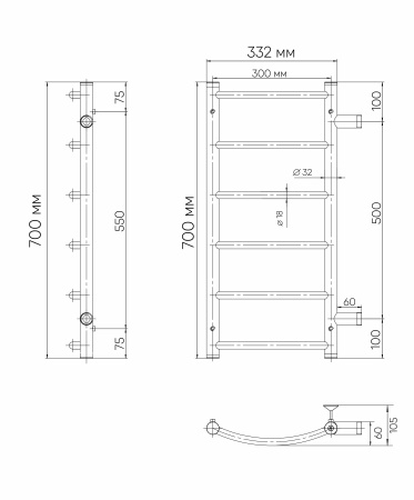 Полотенцесушитель Indigo Arc LASW70-30BR-б/п-50 39х70 водяной черный муар