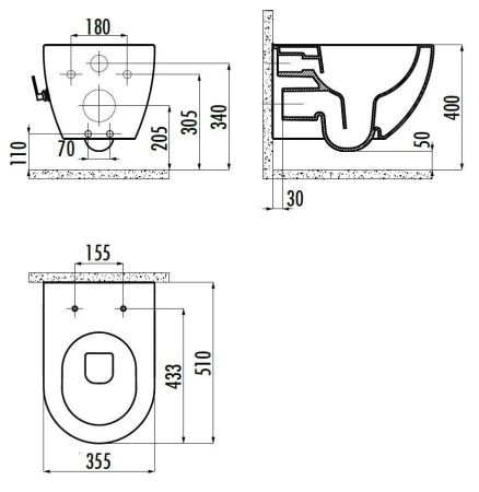 Чаша унитаза подвесная Creavit Free FE322-34CB00E-0002 цвет белый без сиденья душевой смыв