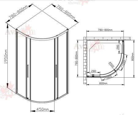 Душевой уголок AvaCan HC80MT 80х80 стекло матовое профиль хром без поддона