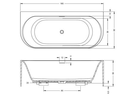 Ванна из искусственного камня Riho VALOR B131001105 180х80 пристенная асимметричная