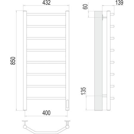 Полотенцесушитель электрический Terminus 4670078531209 45х85 хром
