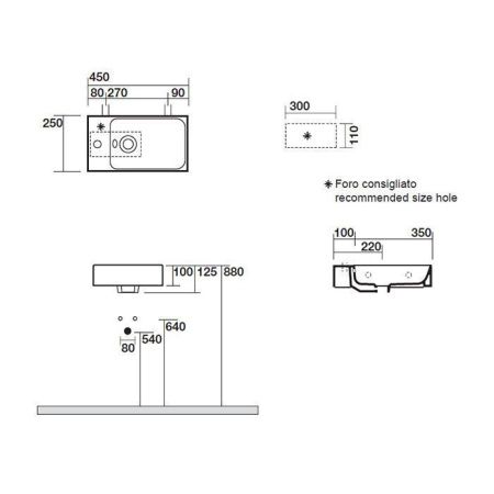 Раковина из сантехнического фарфора Kerasan Cento 353701L*1 50х30 накладная цвет белый 1 отверстие под смеситель