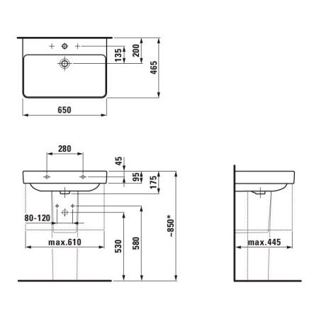 Раковина керамическая Laufen Pro 8.1096.4.000.104.1 70 см подвесная цвет белый 1 отверстие под смеситель