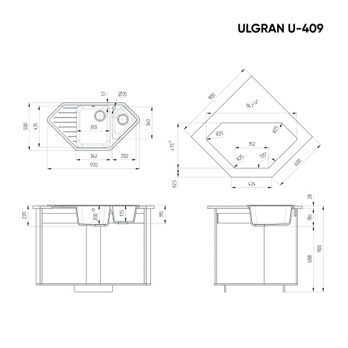 Кухонная мойка Ulgran Classic U-409-345 97х50 цвет коричневый - фото 2