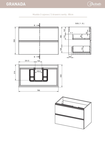 Тумба под раковину Visobath Granada 70455/87602 80х45х55 подвесная цвет бежевый - фото 5