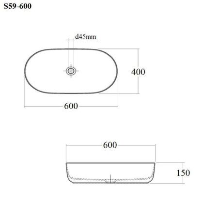 Раковина из сантехнического фарфора Bond Oval S59-600 60х40 накладная цвет белый без отверстий под смеситель