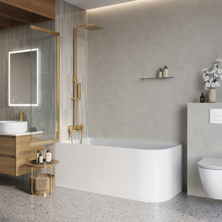 Душевая шторка на ванну BelBagno LUCE LUCE-VF-11-100/145-C-ORO 100х145 стекло рифленое профиль золото ориентация универсальная