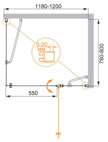 Душевой уголок Cezares ELENA ELENA-W-AH-1-120/80-P-Cr-R 120х80 стекло рифленое профиль хром глянцевый без поддона - фото 5