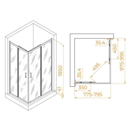Душевой уголок RGW Passage 020814680-14 100х80 стекло прозрачное профиль черный без поддона