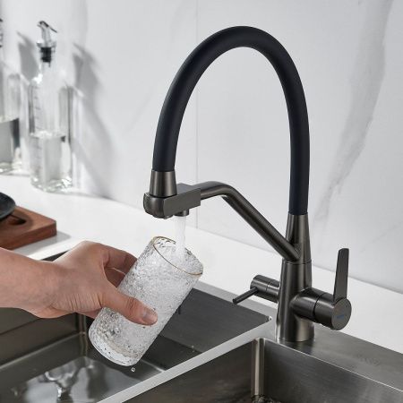 Смеситель для кухни Shevanik S968T на мойку оружейная сталь