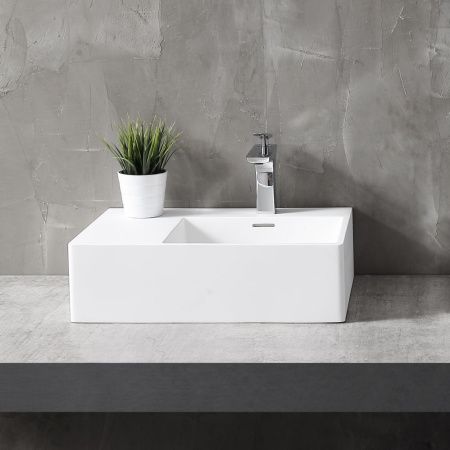 Раковина из искусственного камня Abber STEIN AS2644 R 60х40 подвесная цвет белый без отверстий под смеситель